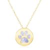 14k Yellow Gold Necklace with Dog Paw Print Symbol in Mother of Pearl