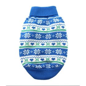 Dog Cable Knit 100% Cotton Sweater (Color: Snowflakes and Hearts Blue, size: XX-Small)