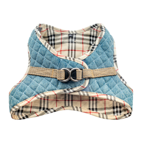 Step-In Denim Dog Harness - Beige Plaid (size: small)