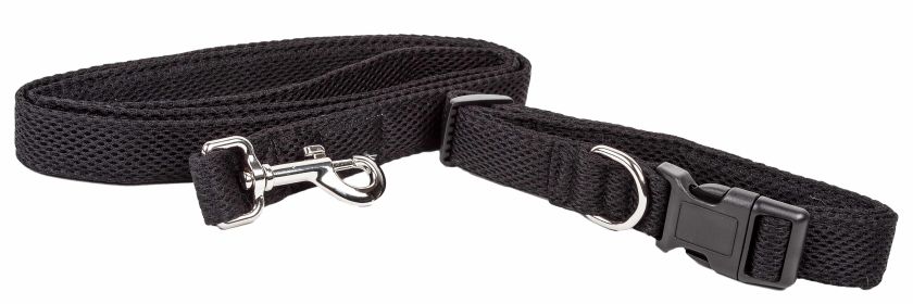 Pet Life 'Aero Mesh' 2-In-1 Dual Sided Comfortable And Breathable Adjustable Mesh Dog Leash-Collar (Color: Black)